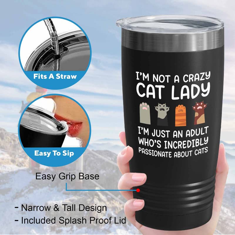  Flairy Land Cat Lady Black Tumbler 20oz - Passionate About Cats -Cat Themed Kitchenware Cat Parent Gift Cat Person Feline Mom Furkids Cat Sitter Cat Groomer Middle Aged Woman