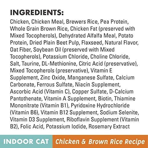  NUTRO WHOLESOME ESSENTIALS Natural Dry Cat Food, Indoor Cat Adult Chicken & Brown Rice Recipe Cat Kibble, 5 Lb. Bag