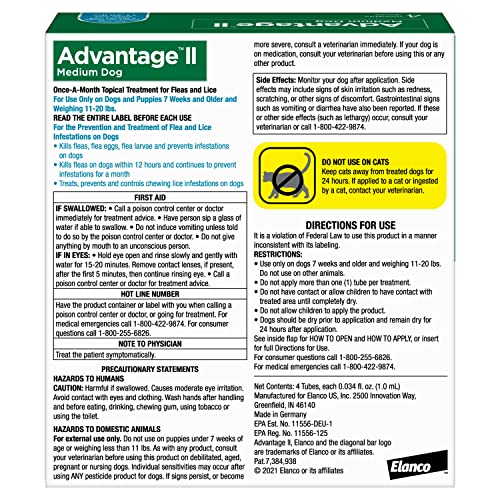  Advantage II Medium Dog Vet-Recommended Flea Treatment & Prevention | Dogs 11-20 Lbs. | 4-Month Supply