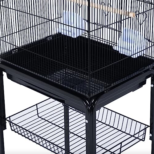  ACQUIRE 63" Metal Indoor Birdcage Starter Kit With Removable Rolling Stand, Storage Basket And Accessories Black Birdcage
