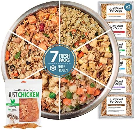  JustFoodForDogs Frozen Fresh Human Grade Dog Food, Sampler Variety Pack, (18 Oz - 7 Pack)