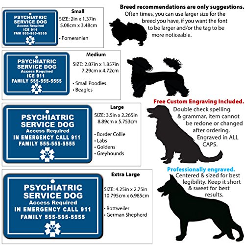  My Identity Doctor Psychiatric Service Dog ID Tag Custom Engraved Rectangle Plastic - Blue - Medium