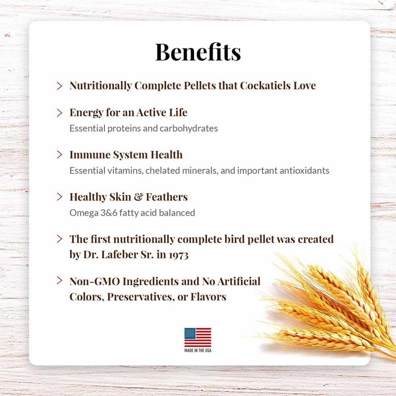  LAFEBER'S Premium Daily Diet Pellets Pet Bird Food, Made With Non-GMO And Human-Grade Ingredients, For Cockatiels, 5 Lb