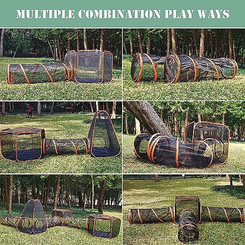  Outdoor Large Cat Tunnel, 6-in-1 Outdoor Cat Enclosures Tunnels, Indoor/Outdoor Pop Up Pet Playpen, For Cats, Rabbits Ferrets, Small Animals