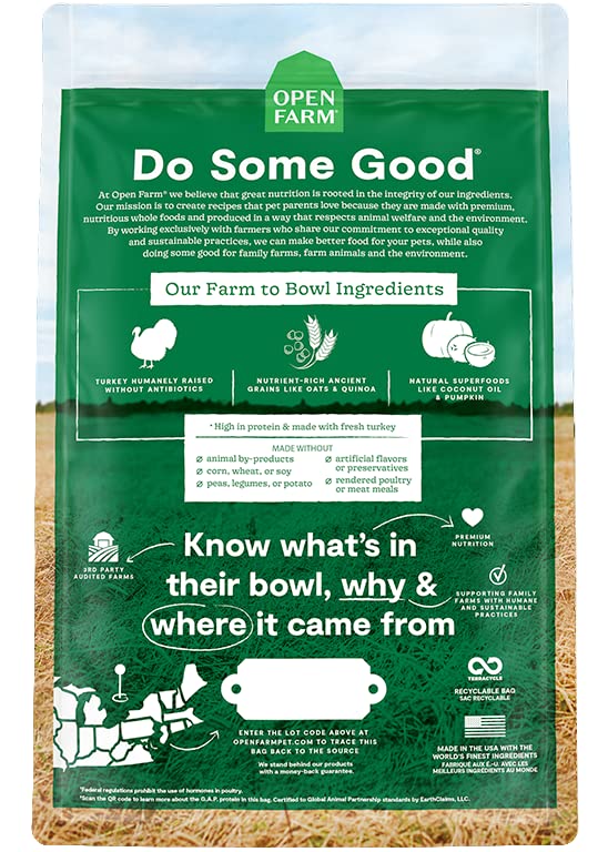  Open Farm Ancient Grains Dry Dog Food, Humanely Raised Meat Recipe With Wholesome Grains And No Artificial Flavors Or Preservatives (Homestead Turkey Ancient Grain, 4 Pound (Pack Of 1))