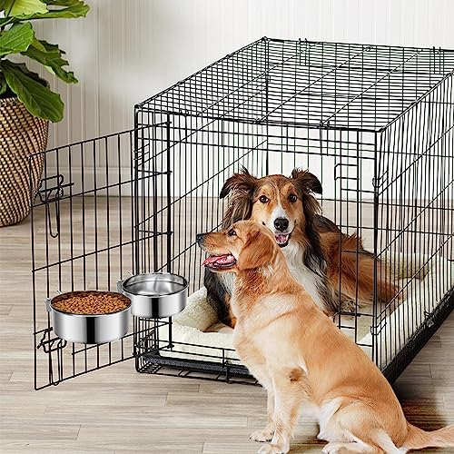  2 Pack Kennel Water Bowl, Stainless Steel Dog Crate Water Bowl No Spill, Hanging Dog Bowls For Kennel Cage, Metal Pet Food Water Bowl Feeder For Medium Large Size Dogs