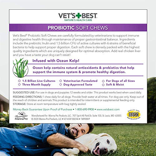  Vet's Best Probiotic Soft Chews Dog Supplements | Supports Dog Digestive Health | Promotes A Healthy Gut | 30 Day Supply