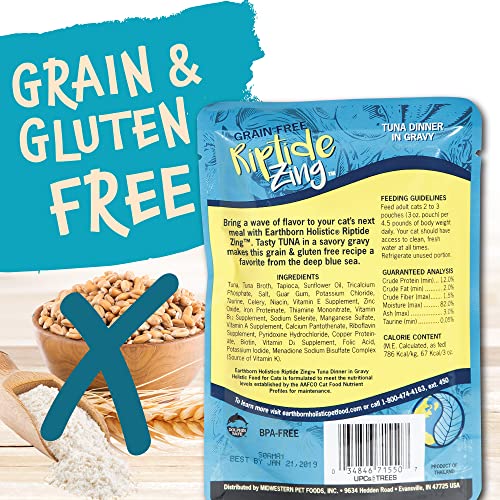  Earthborn Holistic Riptide Zing With Tuna & Gravy Grain-Free Wet Cat Food Pouches, Case Of 24
