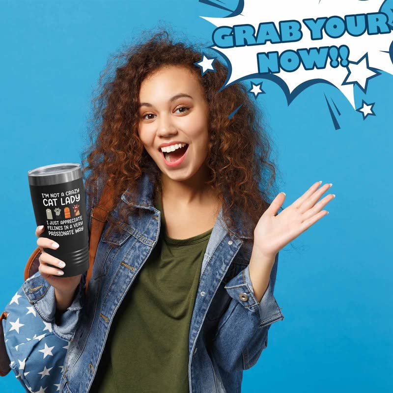  Flairy Land Cat Lady Black Tumbler 20oz - Appreciate Felines -Cat Paw Cat Parents Cat Mama Cat Lover Kitties Purr Feline Mom