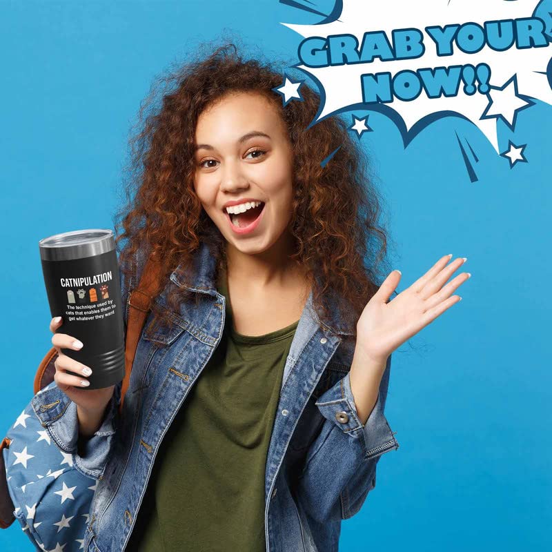  Flairy Land Cat Lady Black Tumbler 20oz - Catnipulation Defiition -Cat Themed Kitchenware Cat Parent Gift Cat Person Feline Mom Furkids Cat Sitter Cat Groomer Middle Aged Woman