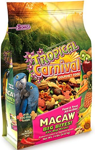  F.M. Brown's Tropical Carnival, Gourmet Macaw Food Big Bites For Big Beaks, Vitamin-Nutrient Fortified Daily Diet With Probiotics For Digestive Health, 5 Lb