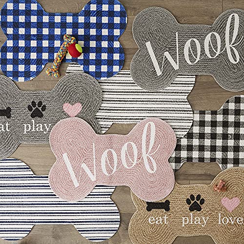  Bone Dry DII Braided Pet Mat Collection 100% Cotton, Bone Shape, Black/White Buffalo Check