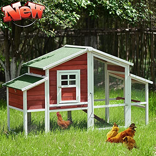  Tenouvos Higher Quality & Stronger Outdoor Chicken Coop, Large Solid Wooden Rabbit Hutch, Poultry Pet Cages, Small Animal House With Tray & Ramp & Heavy Duty Safety Net For Small Animal
