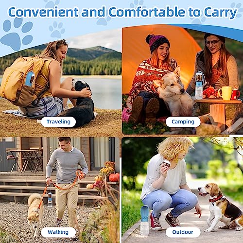 Kytely Dog Water Bottle 2 In 1, Portable Pet Water Bottle With Food Container, Leak Proof Puppy Water Dispenser With Drinking Feeder For Pets Outdoor Walking, Hiking, Puppy Essentials (19oz Blue)