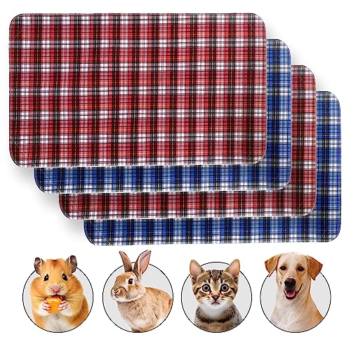  JT Pet Guinea Pig Cage Liner - Pack Of 4 Washable Pee Pads For Dogs, Smooth Fleece Guinea Pig Bedding For Cage & Crates, Reusable & Waterproof Puppy Pee Pads - 36x24 Inches, Plaid