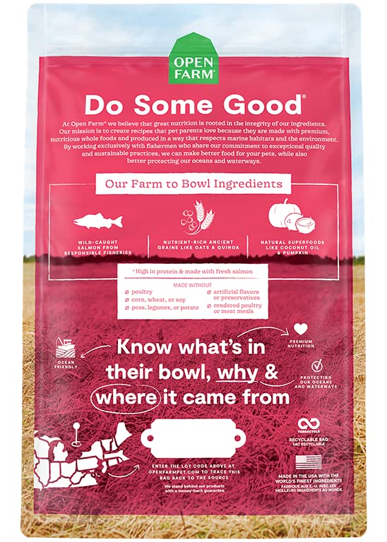  Open Farm Ancient Grains Dry Dog Food, Humanely Raised Meat Recipe With Wholesome Grains And No Artificial Flavors Or Preservatives (Wild Salmon Ancient Grain, 11 Pound (Pack Of 1))