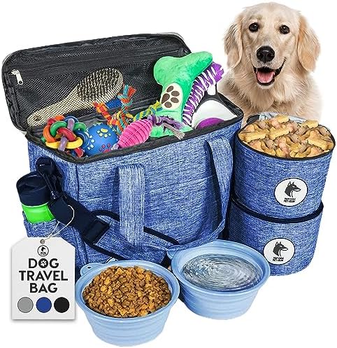  Top Dog Pet Gear Grey Dog Travel Bag For Supplies - Includes Travel Bag, Travel Dog Bowls, Food Storage - Airline Approved Dog Bags For Traveling - Dog Travel Accessories For Camping, Beach