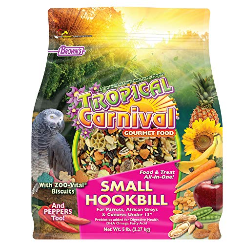  F.M. Brown's Tropical Carnival Gourmet Bird Food For Parrots, African Greys, And Conures Under 13", Probiotics For Digestive Health, Vitamin-Nutrient Fortified Daily Diet - 5 Lb.