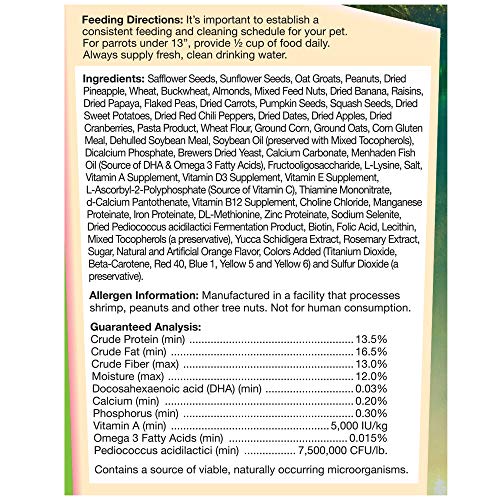  F.M. Brown's Tropical Carnival Gourmet Bird Food For Parrots, African Greys, And Conures Under 13", Probiotics For Digestive Health, Vitamin-Nutrient Fortified Daily Diet - 5 Lb.