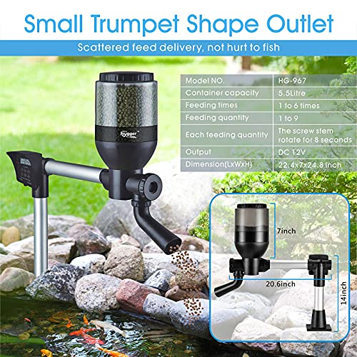  Hygger LCD Control Automatic Pond Fish Feeder, Capacity 5.5L, DC 12V