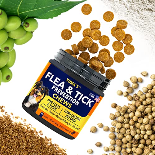  Yuma Natural Flea And Tick Chews For Dogs- Coriander, Neem. Flax Seed And Vitamins Complex For Flea And Tick Prevention For Dogs