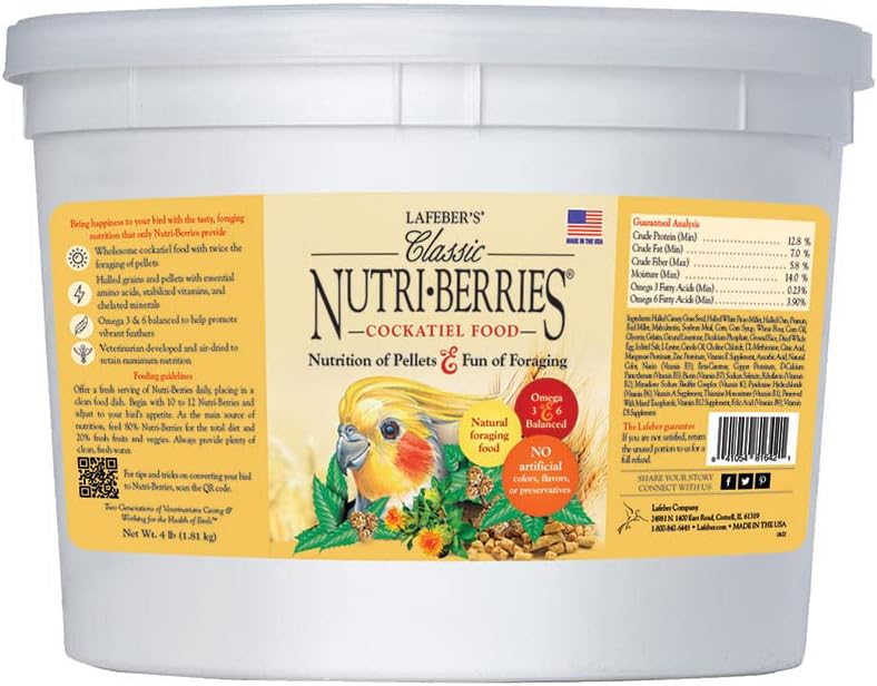  LAFEBER'S Classic Nutri-Berries Pet Bird Food, Made With Non-GMO And Human-Grade Ingredients, For Cockatiels (4 Lb)