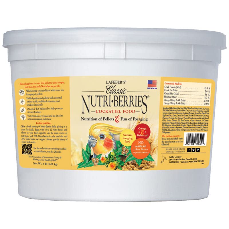  LAFEBER'S Classic Nutri-Berries Pet Bird Food, Made With Non-GMO And Human-Grade Ingredients, For Cockatiels (4 Lb)
