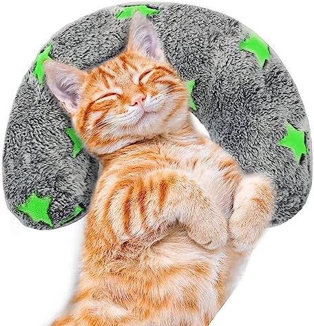  POMESEA Pet Pillow For Dogs, Glow In The Dark Soft Dog Neck Pillow, U-Shaped Pillow For Cat And Dog, Machine Washable Pet Calming Toy, Joint Relief Sleeping Improve For Pets (Pink)