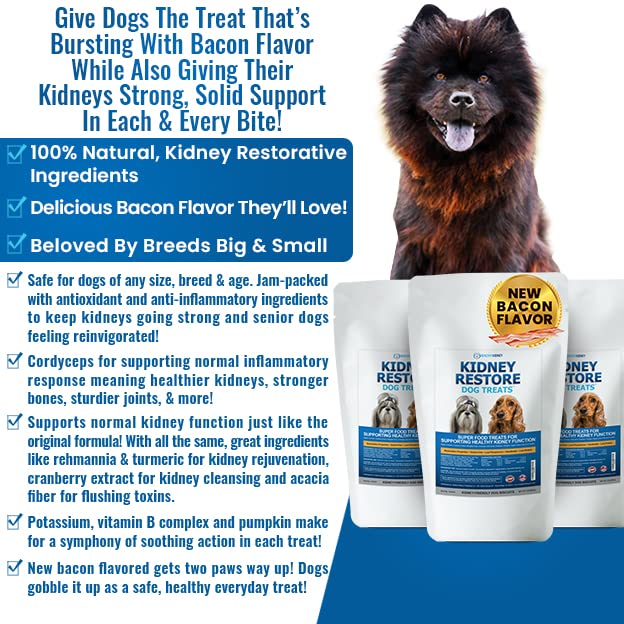  Kidney Restore Bacon Flavor Dog Treats: Low Protein Dog Treats For Kidney Health. Kidney Dog Treats For Kidney Function For Dogs. Renal Friendly Low Protein