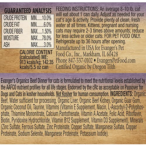  Evanger's Organics Canned And Dry Food, Beef Dinner, 5.5 Ounce (Pack Of 24)