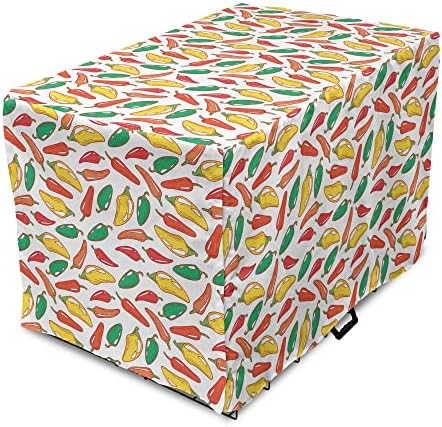  Lunarable Pepper Dog Crate Cover, Vegetarian Food And Vegetables Pattern Exotic Hot Ingredients Mexican Cusine Element, Easy To Use Pet Kennel Cover For Small Dogs Puppies Kittens, 48 Inch, Multicolor
