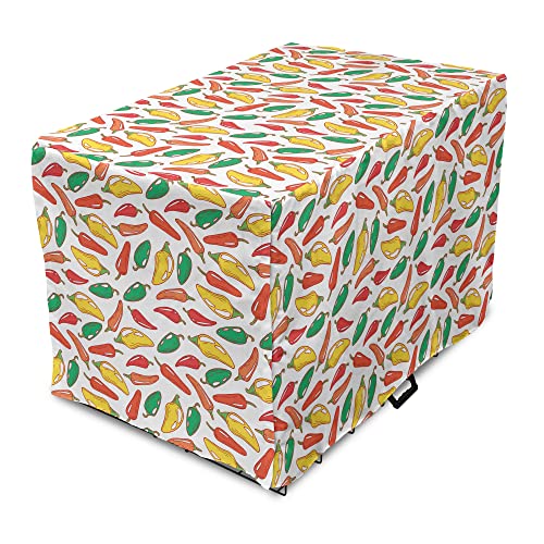  Lunarable Pepper Dog Crate Cover, Vegetarian Food And Vegetables Pattern Exotic Hot Ingredients Mexican Cusine Element, Easy To Use Pet Kennel Cover For Small Dogs Puppies Kittens, 48 Inch, Multicolor