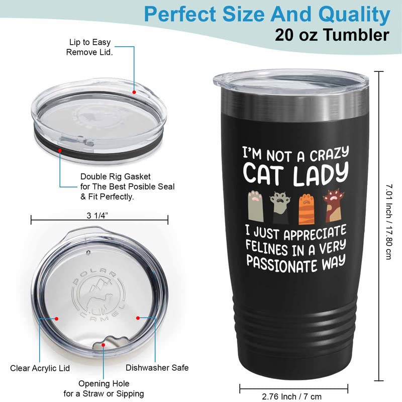  Flairy Land Cat Lady Black Tumbler 20oz - Appreciate Felines -Cat Paw Cat Parents Cat Mama Cat Lover Kitties Purr Feline Mom