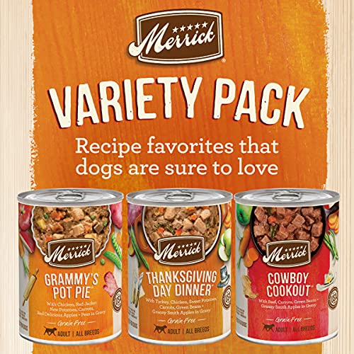  Merrick Grain Free Wet Dog Food Variety Pack, Grain Free Favorites Canned Dog Food - (12) 12.7 Oz. Cans