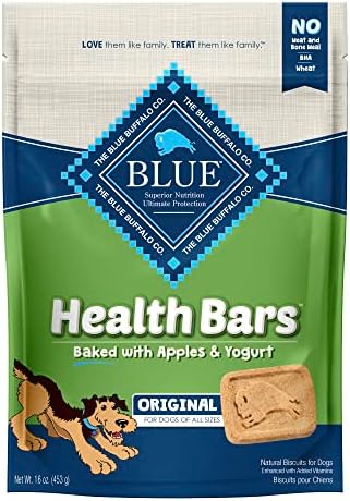  Blue Buffalo Health Bars Mini Natural Crunchy Dog Treats Biscuits, Apple & Yogurt 32-oz Box