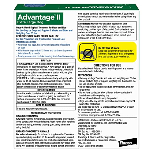  Advantage II XL Dog Vet-Recommended Flea Treatment & Prevention | Dogs Over 55 Lbs. | 4-Month Supply