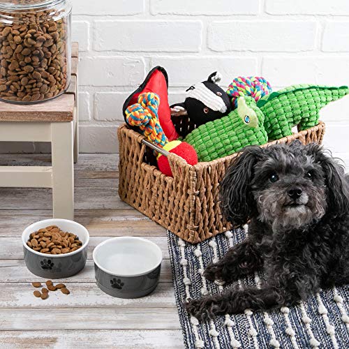  Bone Dry Ceramic Pet Bowls, Microwave & Dishwasher Safe Non-Slip Bottom For Secure Feeding With Less Mess, Small Bowl Set, 4.25x2, Gray/Black, 2 Count