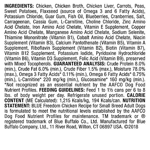 Blue Buffalo Freedom Grain Free Natural Adult Small Breed Wet Dog Food, Chicken 5.5oz Cans (Pack Of 24)