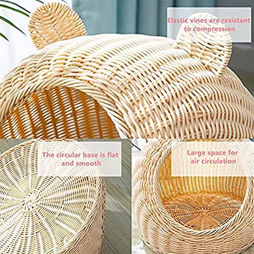  PAREKS Pet House Rattan Cat Nest Summer Semi-Closed Indoor Sleeping Bed Mat Breathable Durable Puppy Basket For Small Medium Cats/Dogs (Color : Beige)