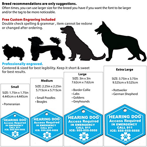  My Identity Doctor Hearing Service Dog Tag Custom Engraved Hexagon Plastic - Light Blue - Large