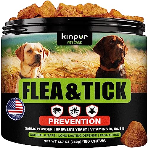  Flea And Tick Prevention Chewable For Dogs - No Collars, No Mess - Easy Help With Flea And Tick For Dogs - American Quality - For All Breeds And Ages - Duck-Flavored Treats - 180 Flea Chews For Dogs